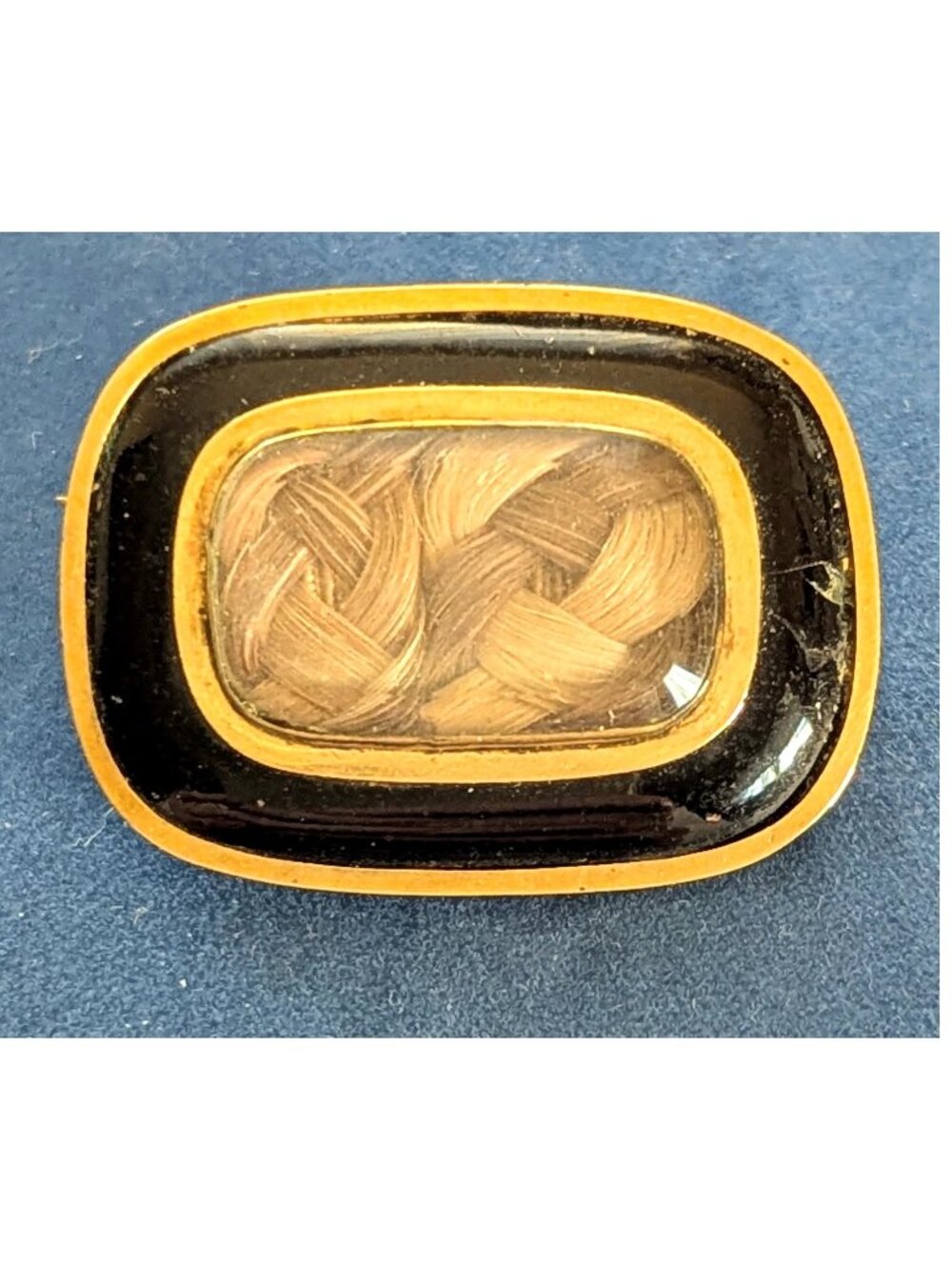 Antique Victorian Mourning Brooch, Braided Hair Art Pin, Black Enamel Memorial